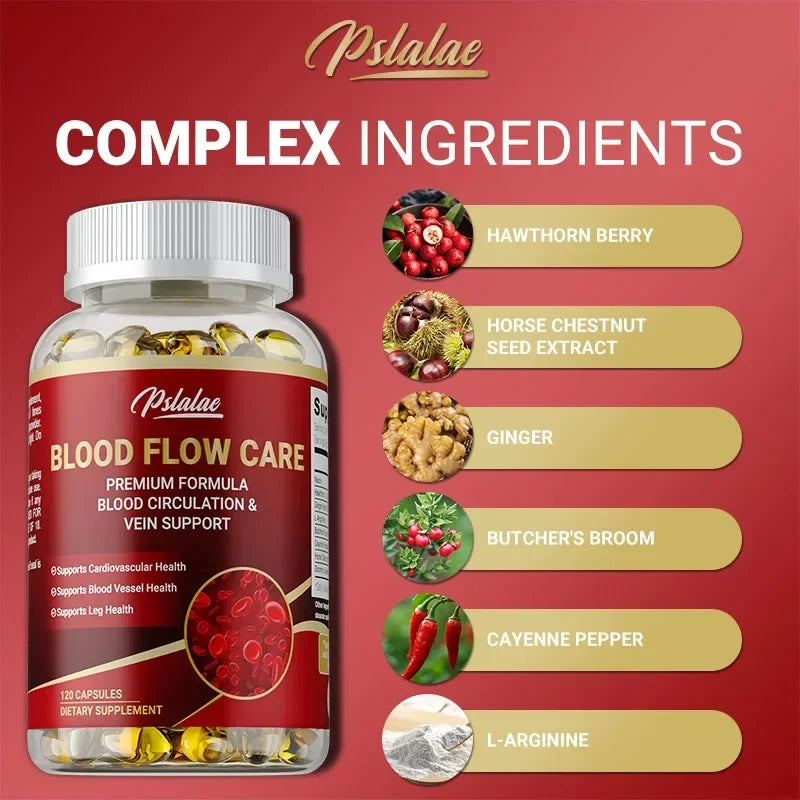 Blood Flow Care Supplement - Supporting Blood Circulation, Promotes Leg Vein, Heart, Blood Vessel and Cardiovascular HealthSuppl