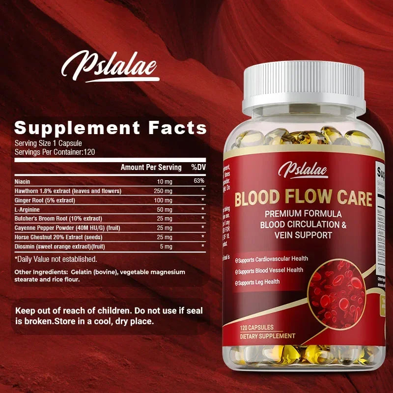 Blood Flow Care Supplement - Supporting Blood Circulation, Promotes Leg Vein, Heart, Blood Vessel and Cardiovascular HealthSuppl