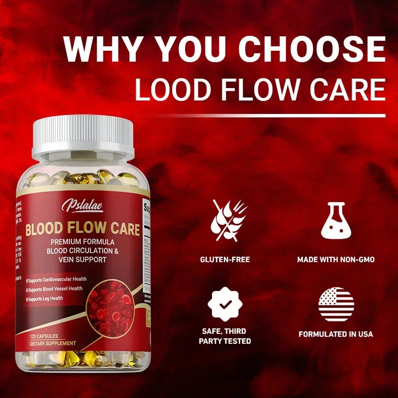 Blood Flow Care Supplement - Supporting Blood Circulation, Promotes Leg Vein, Heart, Blood Vessel and Cardiovascular HealthSuppl